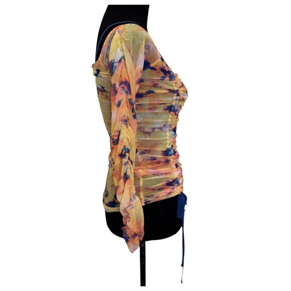 NEW TOPSHOP NORDSTROM Multicolor Printed Long Sleeve Ruched Top Size 4-6 - Picture 7 of 9